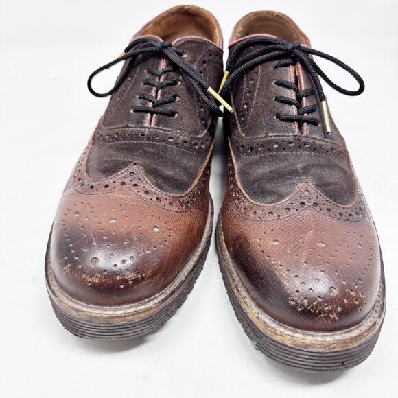 Sabatter Wingtip Oxford Shoes Mens Size 9.5/28 Two Tone Suede Leather Preppy - Picture 2 of 13